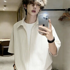 批发夏日轻熟风冰丝垂感古巴领<b class='q'>衬衫</b><b class='q'>男</b>短袖潮牌宽松法式白色<b class='q'>休闲</b><b class='q'>衬衣</b><b class='q'>男</b>