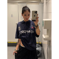 批发美式复古痞帅高级感polo衫男潮牌泽西风短袖T恤球服情侣