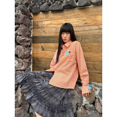 批发原版1:1 直播品质款/美式复古格子长袖衬衫刺绣春秋百搭开衫上衣