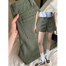 批发军绿色工装牛仔短裤女2026夏季新款高腰显瘦辣妹<b class='q'>休闲</b>阔腿a字<b class='q'>热裤</b>