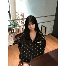 320克纯棉华棉复合布面手感刺绣+白金拉链卫衣外套女