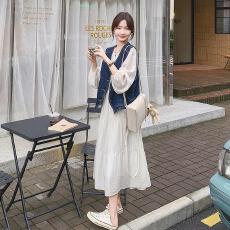 批发复古<b class='q'>牛仔</b>马甲超仙长裙套装女2025秋新款气质减龄显瘦连衣裙两件套