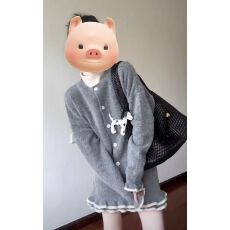 批发气质御姐千金性感纯欲风短款长袖针织开衫<b class='q'>上衣</b>半身A字裙减龄套装