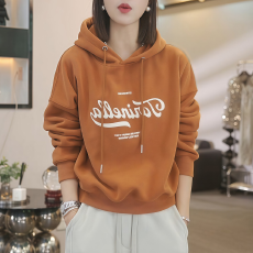 批发2025秋冬新款宽松加厚加绒卫衣女连帽套头韩版字母刺绣休闲打底衫