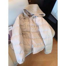 批发设计感独特别致针织拼接连帽棉服女秋冬法式气质百搭拉链棉衣<b class='q'>外套</b>