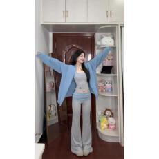 批发韩系超火开春穿搭一整套<b class='q'>女</b>蓝色毛衣开衫搭配吊带背心阔腿裤<b class='q'>三件</b>套