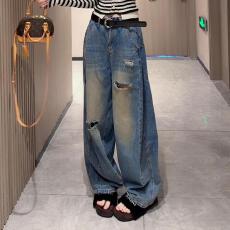 批发2026春夏新款时尚百搭<b class='q'>女</b>裤韩系重工水洗破洞高腰显瘦<b class='q'>牛仔</b>弯刀裤潮