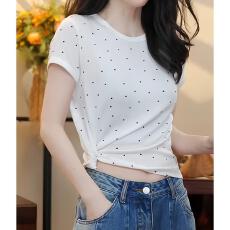 批发2026夏季新款韩系慵懒风波点圆领短袖<b class='q'>T</b><b class='q'>恤</b><b class='q'>宽松</b>百搭显瘦通勤上衣女