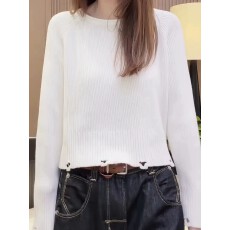 批发<b class='q'>韩</b>系气质2026秋季新款镂空圆领长袖针织衫女宽松显瘦休闲百搭上衣