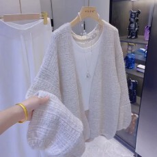 批发<b class='q'>韩</b>系复古奶茶色V领灯笼袖毛衣外套女秋季慵懒<b class='q'>风</b>宽松百搭针织开衫