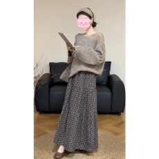 批发韩系松弛慵懒风宽松套头毛针织上衣女秋季新款高腰碎花<b class='q'>半身裙</b>套装