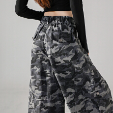 批发实拍春季新款全棉洗水美式迷彩弯刀裤时尚<b class='q'>高腰</b>阔腿休闲工装裤