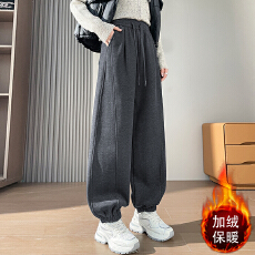 批发实拍冬季新款加绒加厚束脚裤时尚高腰宽松显瘦百搭休闲<b class='q'>运动裤</b>