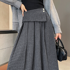 批发实拍秋冬新款毛呢格子设计感时尚显瘦a字裙百搭休闲中长款<b class='q'>半身裙</b>