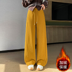 批发实拍冬季新款加绒加厚弯刀香蕉<b class='q'>裤</b><b class='q'>时尚</b>重工烫钻高腰阔腿休闲卫<b class='q'>裤</b>