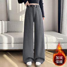 批发实拍冬季<b class='q'>新款</b>加绒加厚阔腿<b class='q'>裤</b><b class='q'>高腰</b>显瘦百搭直筒拖地休闲<b class='q'>裤</b>配腰带