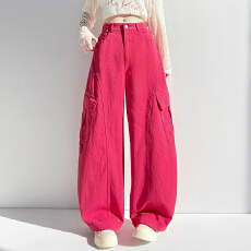 批发实拍2026春季全棉洗水工装裤美式时尚运动裤阔腿裤宽松<b class='q'>休闲裤</b>子女