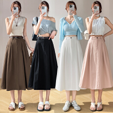 批发实拍2026春夏季新款全棉洗水<b class='q'>百搭</b>显瘦a字裙<b class='q'>百搭</b>休闲中长款半身裙