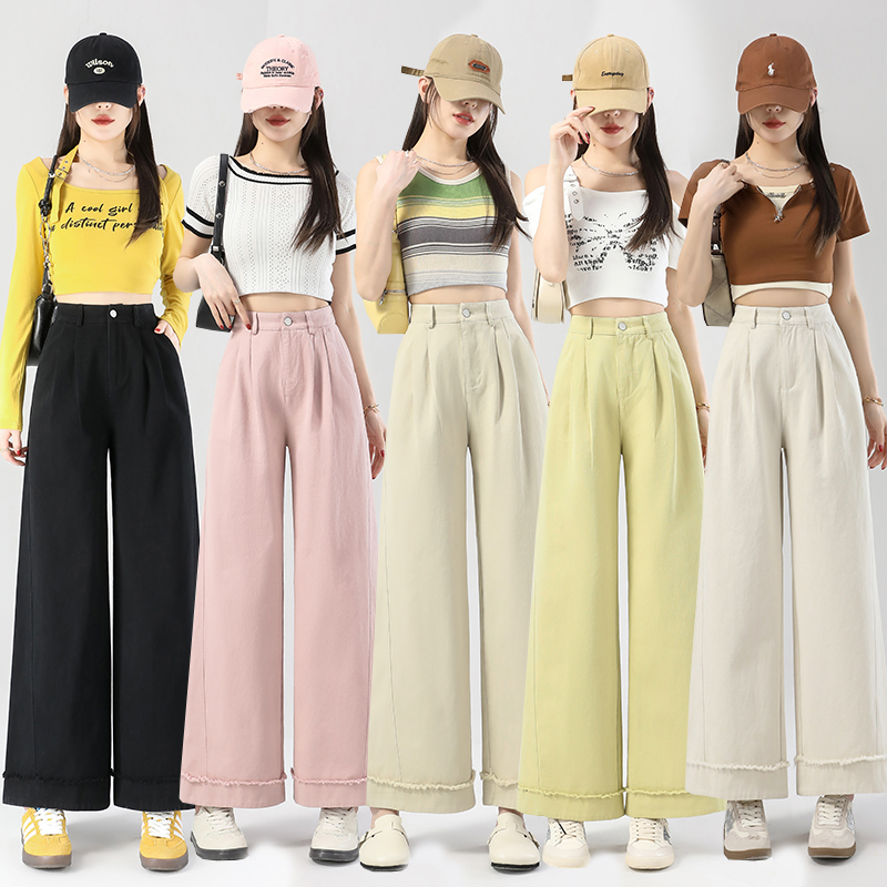 RY654# 实拍2026春夏新款 时尚高腰全棉洗水直筒阔腿九分裤