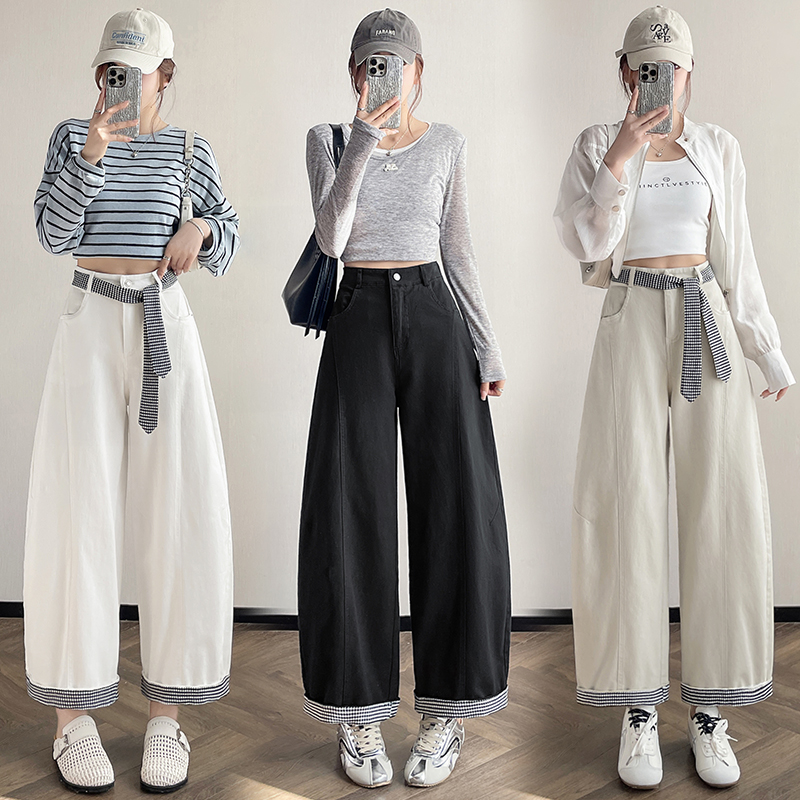 实拍 全棉洗水九分裤 2026春夏季新款休闲裤显瘦弯刀裤阔腿裤女