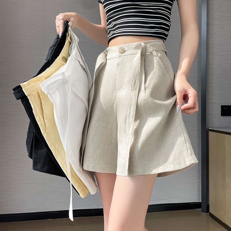 实拍2026夏季新款休闲五分裤A字阔腿高腰棉麻薄款短裤女 有内衬