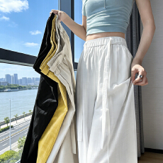 批发实拍2026夏季新款棉麻高腰显瘦薄款休闲阔腿<b class='q'>裤</b><b class='q'>长裤</b> 白色有内衬