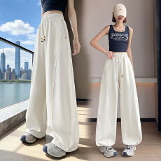 批发实拍夏季薄款垂感<b class='q'>运动</b>高腰显瘦百搭阔腿香蕉裤<b class='q'>休闲</b>弯刀裤两穿卫裤