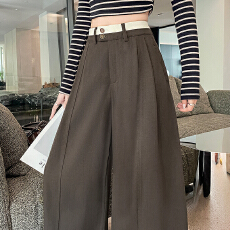 批发实拍秋季新款莱赛尔拼接<b class='q'>高腰</b>西装休闲裤垂感宽松阔腿显瘦百搭<b class='q'>长裤</b>