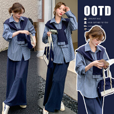 批发2026春季新款慵懒风衬衫+半身裙+披肩孕妈<b class='q'>时尚</b>洋气三件套装