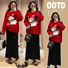 批发实拍有货~2025冬季新款韩版时尚减龄雪人红色马甲+流苏连衣裙套装