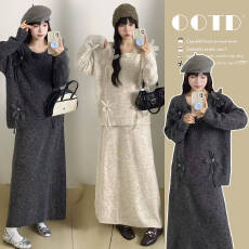 批发现获 孕妇装秋冬新款设计感立体花朵针织上衣半身裙<b class='q'>休闲</b>孕妇套装