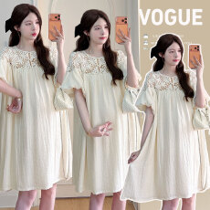 实拍 2026夏季新款镂空慵懒风连衣裙洋气减龄气质休闲孕妇连衣裙