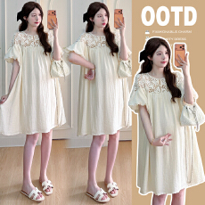 批发实拍 2026夏季新款镂空慵懒风连衣裙洋气减龄气质休闲孕妇连衣裙