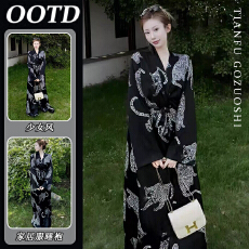 批发【优质仿棉】女士轻奢豹子睡衣女春秋款新款高级气质家居服睡袍