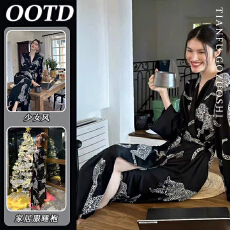 批发优质仿棉女士轻奢豹子睡衣女春秋款新款高级气质家居服睡袍