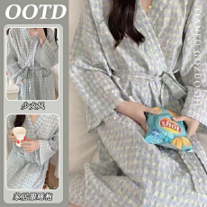 批发【优质仿棉】小清新碎花睡袍睡裙睡衣女款甜美可爱宽松长袖浴袍