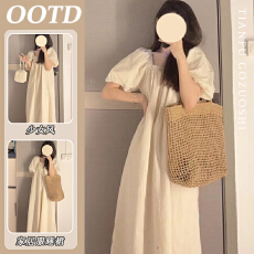 100%全纯棉法式复古高级感短袖睡衣女网红风纯色中长款