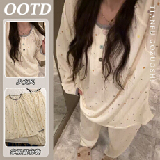 批发优质纺棉纱春秋睡衣女新款长袖长裤网红ins可外穿家居服套装