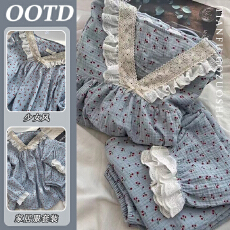 批发仿棉邹布田园风睡衣女春秋季甜美韩版可外穿薄款长袖