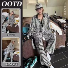 批发优质仿棉秋季新款时尚慵懒宽松polo领套头<b class='q'>上衣</b>阔腿裤休闲套