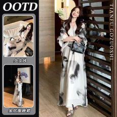 批发【优质仿棉】国风水墨画睡裙女夏季纯欲风法式连衣裙睡衣可外穿