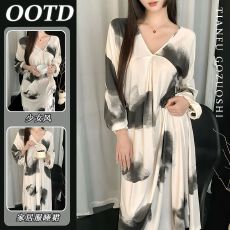 批发优质仿棉国风水墨画睡裙女夏季纯欲风法式连衣裙睡衣可外穿