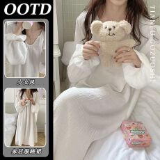 批发优质仿棉荷叶边宽松家居服<b class='q'>春</b>秋季韩版高级法式睡衣长袖睡袍女