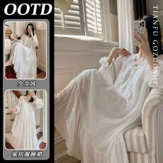 批发优质仿棉荷叶边宽松家居服<b class='q'>春</b>秋季韩版高级法式睡衣长袖睡袍女