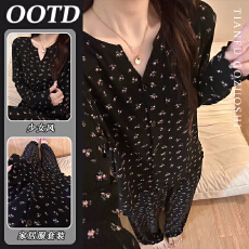 批发优质仿棉新款秋季套装女可爱小狗拼接<b class='q'>纯棉</b>睡衣可外穿全