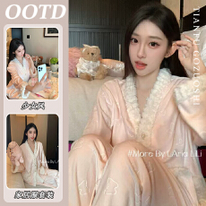 德绒面料秋冬新款睡衣女款春秋高级感保暖家居服长袖套装