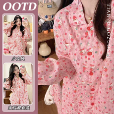 批发【优质仿棉】草莓味kitty睡衣少长袖2025年新款可外穿家居服ins