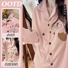 批发德绒面料德绒粉色卡通长袖睡衣女秋冬季2025新款网红保暖家居