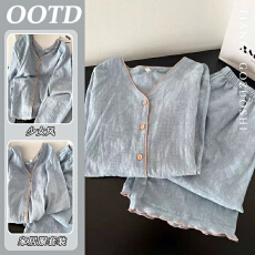 批发【优质仿棉】<b class='q'>韩版</b>睡衣女款复古高级感春秋季新款套头长袖夏天