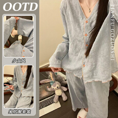 批发优质仿棉<b class='q'>韩版</b>睡衣女款复古高级感春秋季新款套头长袖夏天